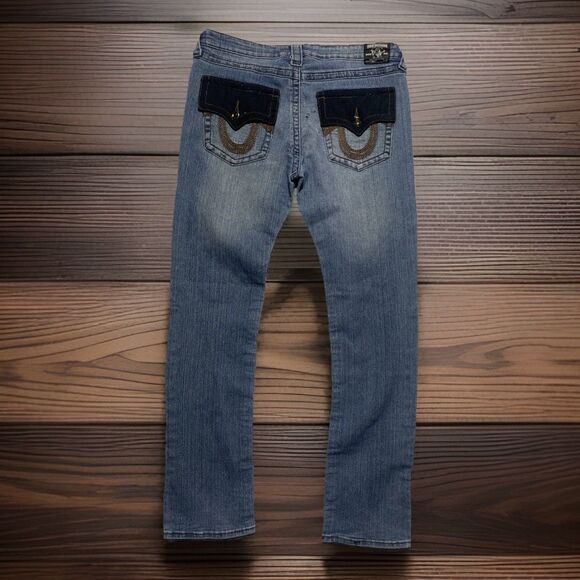 VINTAGE True Religion Ricky Straight Flap Jeans W32 MADE IN USA Y2K Horseshoe - Picture 6 of 7